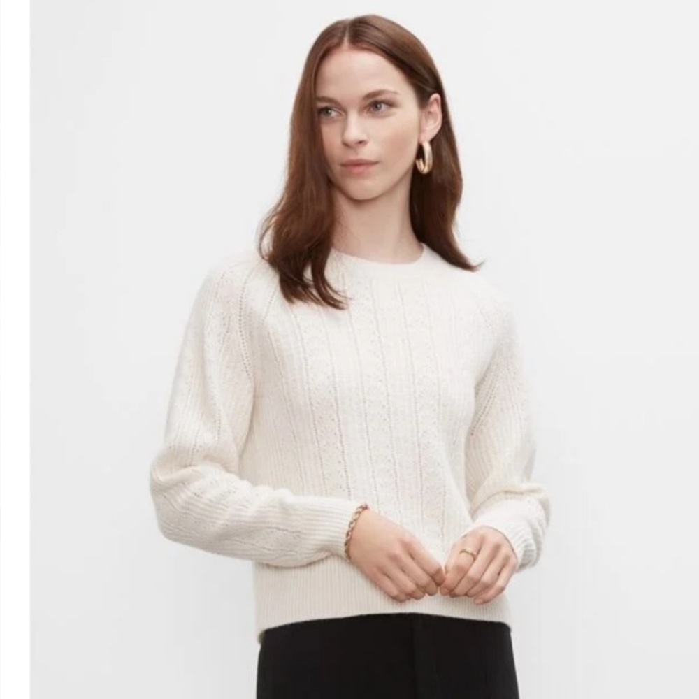 Club Monaco Pointelle Texture Crewneck Ecru Sweater Size Small
